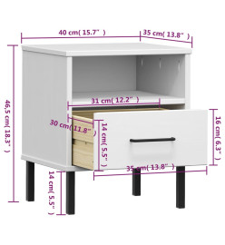 Table de chevet avec pieds en métal Blanc Bois pin massif OSLO