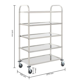 Chariot de cuisine à 5 niveaux 107x55x147 cm Acier inoxydable