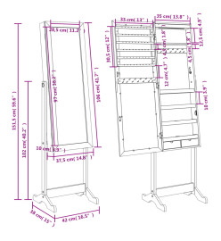 Armoire à bijoux miroir avec lumières LED sur pied