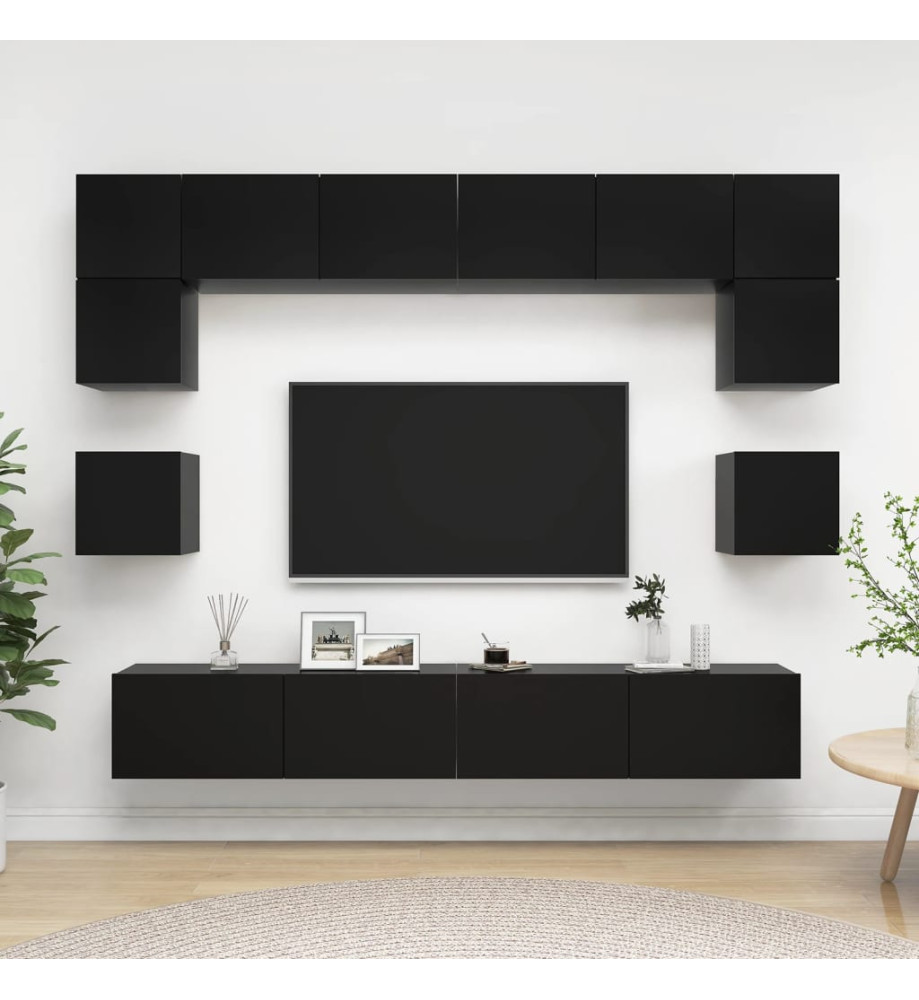 Ensemble de meuble TV 8 pcs Noir Aggloméré