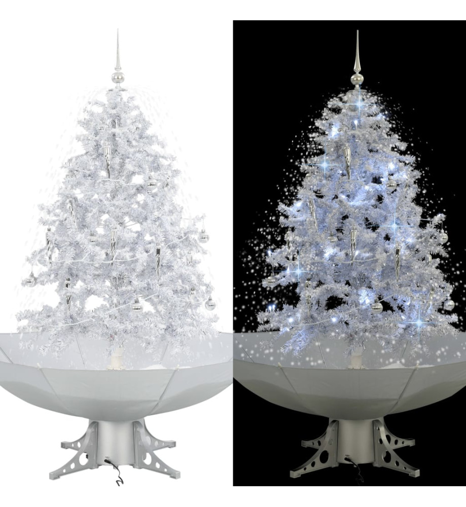 Arbre de Noël neigeux avec base de parapluie Blanc 140 cm