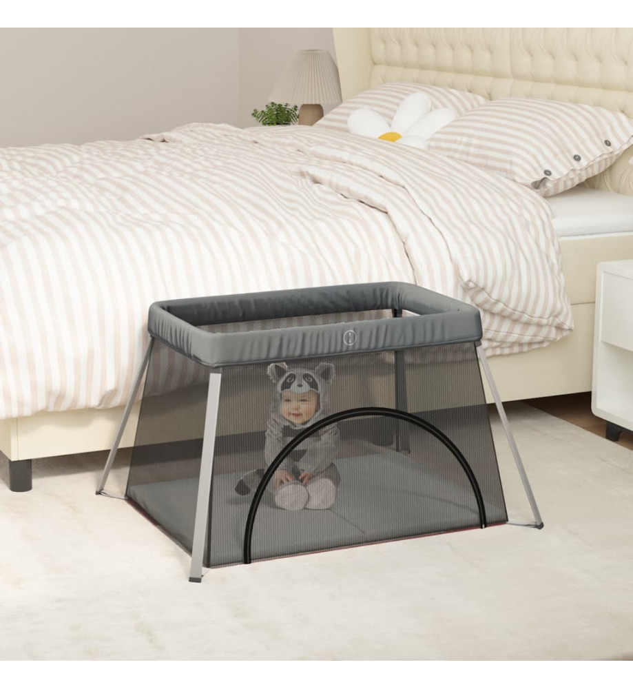 Parc pour bébé avec matelas Gris foncé Tissu de lin