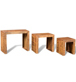 Table gigogne 3 pcs Bois massif de manguier