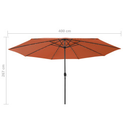 Parasol d'extérieur avec LED et mât en métal 400 cm Terre cuite