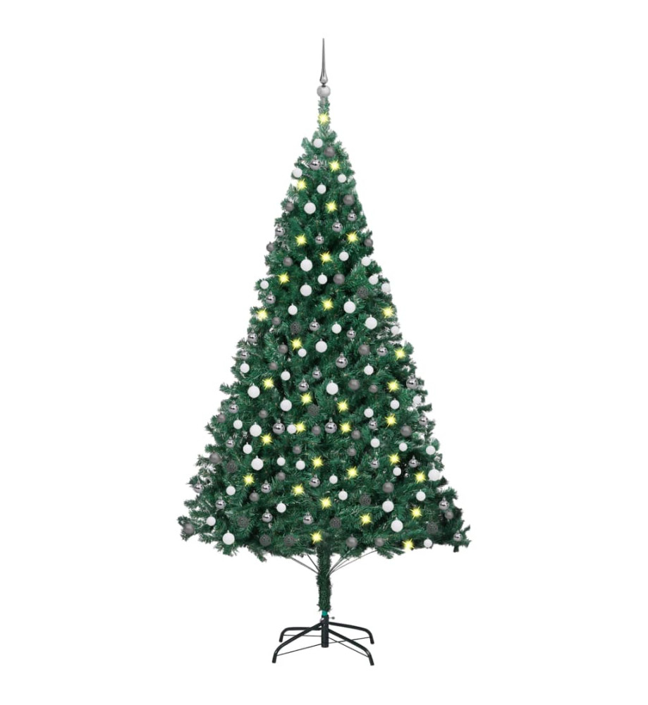 Arbre de Noël artificiel pré-éclairé et boules vert 210 cm PVC