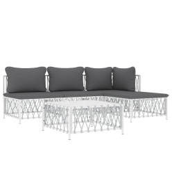 Salon de jardin avec coussins 5 pcs blanc acier