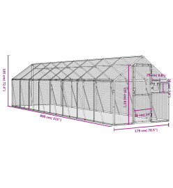 Volière anthracite 1,79x8x1,85 m aluminium