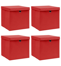 Boîtes de rangement et couvercles 4 pcs Rouge 32x32x32 cm Tissu