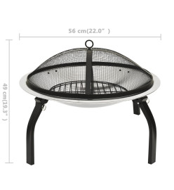 Foyer et barbecue avec tisonnier 2 en 1 56x56x49 cm Inox