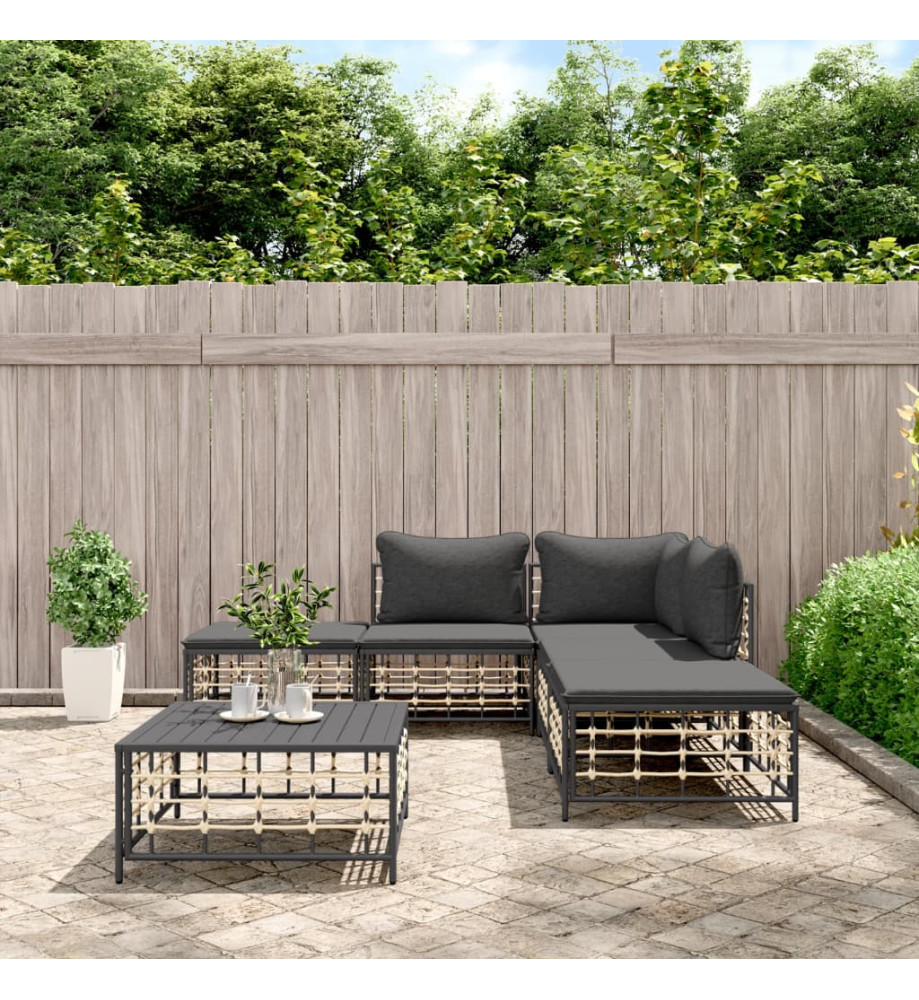 Salon de jardin 6 pcs avec coussins anthracite résine tressée