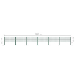 Panneau de clôture avec poteaux Fer 10,2 x 0,8 m Vert