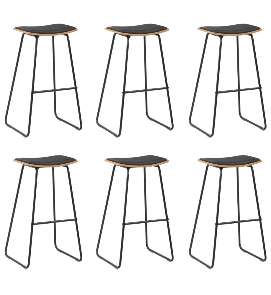 Tabourets de bar lot de 6 noir similicuir