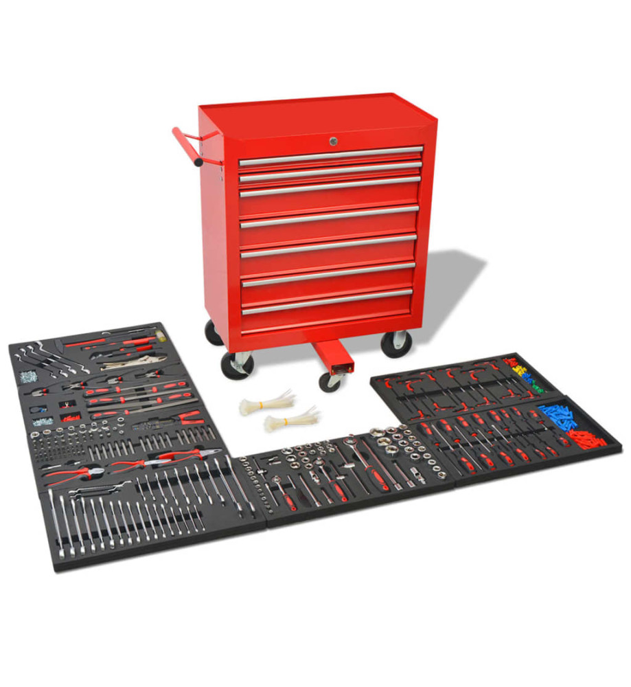 Chariot à outils pour atelier avec 1125 outils Acier Rouge