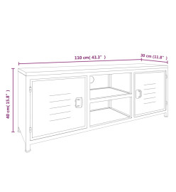 Meuble TV Blanc 110x30x40 cm Fer et bois de sapin massif