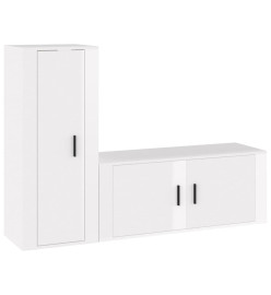 Ensemble de meubles TV 2 pcs blanc brillant bois d'ingénierie