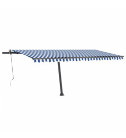 Auvent automatique capteur de vent/LED 500x300 cm Bleu et blanc