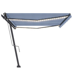 Auvent automatique capteur de vent/LED 500x300 cm Bleu et blanc