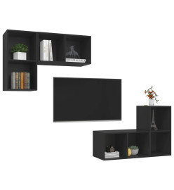 Meubles TV muraux 4 pcs Noir Aggloméré