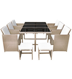 Salon de jardin encastrable avec coussins 11 pcs Rotin Beige