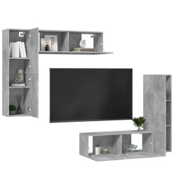 Ensemble de meubles TV 4 pcs Gris béton Aggloméré