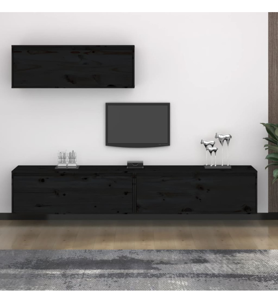 Meubles TV 3 pcs Noir Bois massif de pin