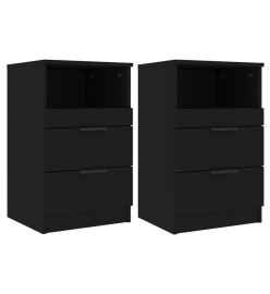 Tables de chevet 2 pcs Noir Bois d'ingénierie