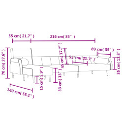 Canapé-lit en forme de L gris 271x140x70 cm velours