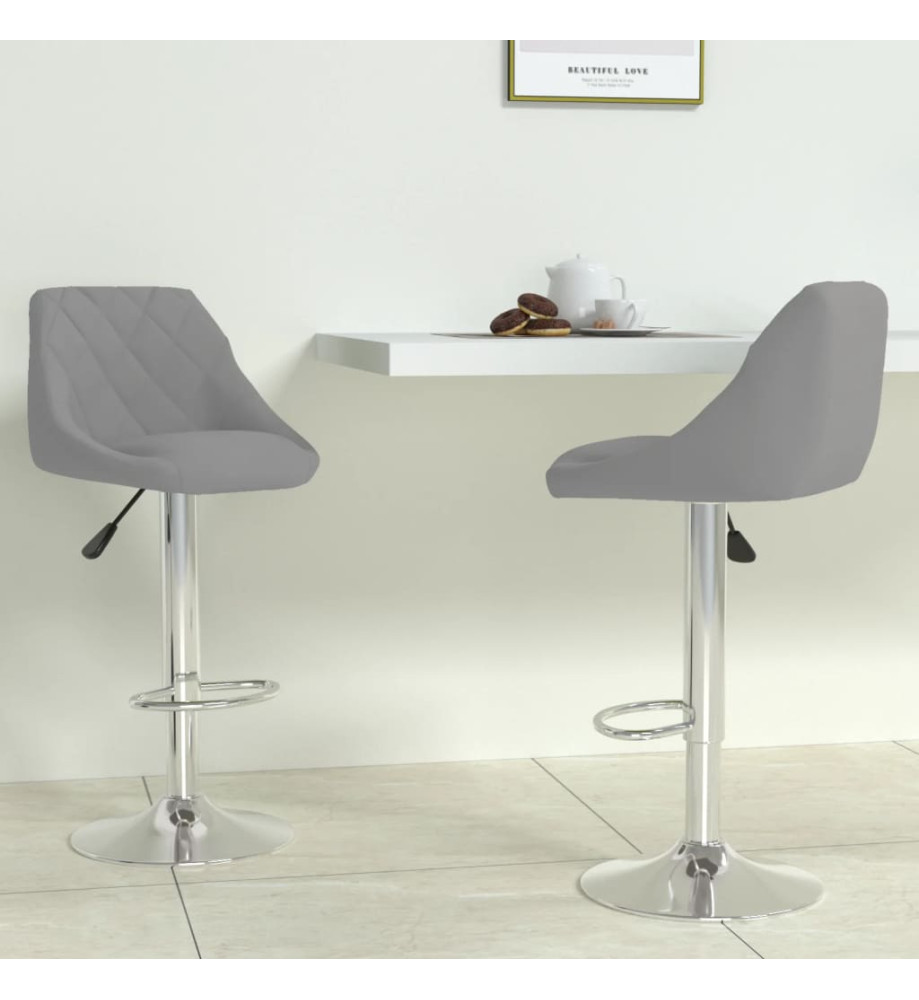 Tabourets de bar lot de 2 gris clair velours