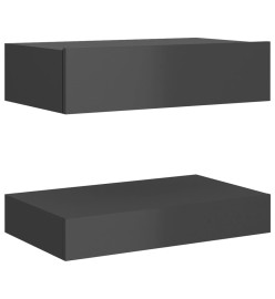 Tables de chevet 2 pcs Gris brillant 60x35 cm Aggloméré