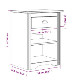 Table de chevet BODO gris 53x38,5x66 cm bois de pin massif