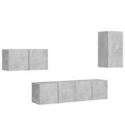 Ensemble de meuble TV 4 pcs Gris béton Aggloméré