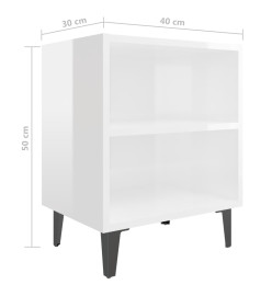 Tables de chevet pieds en métal 2 pcs Blanc brillant 40x30x50cm