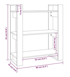 Bibliothèque/Séparateur de pièce Gris 80x35x91 cm Pin solide