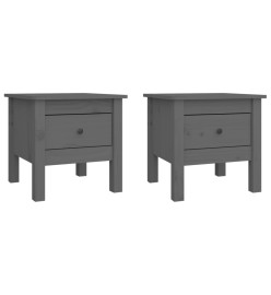 Tables d'appoint 2 pcs Gris 40x40x39 cm Bois massif de pin