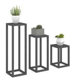 Ensemble de supports pour plantes 3 pcs Gris Bois de pin massif