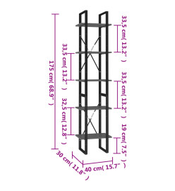 Bibliothèque à 5 niveaux Gris 40x30x175 cm Bois ingénierie