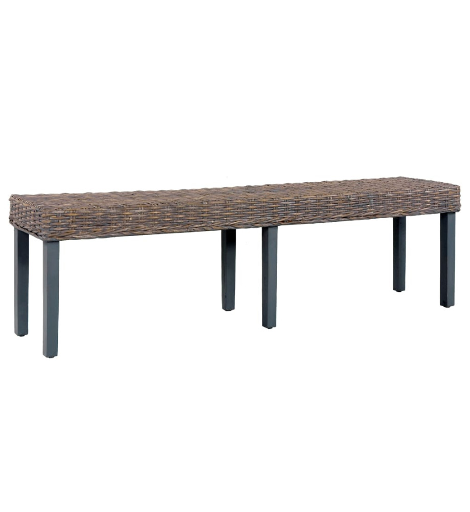 Banc 160 cm Gris Rotin naturel kubu et bois de manguier massif