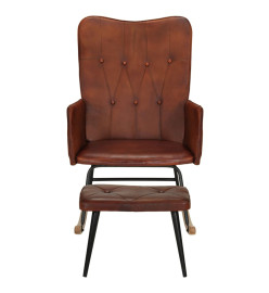 Chaise à bascule avec repose-pied Marron Cuir véritable