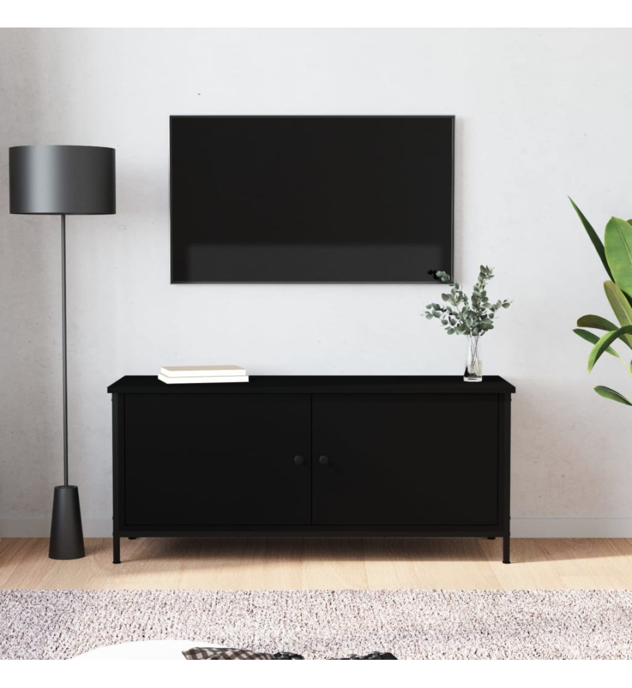 Meuble TV avec portes noir 102x35x45 cm bois d'ingénierie