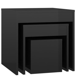 Tables gigognes 3 pcs Noir brillant Aggloméré