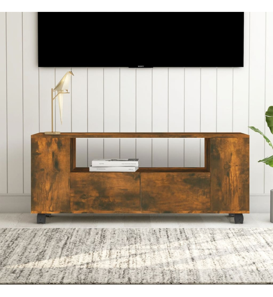 Meuble TV chêne fumé 120x35x48 cm bois d'ingénierie