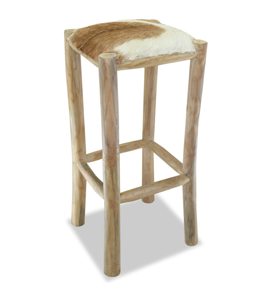 Tabouret de bar Cuir véritable et bois de teck solide