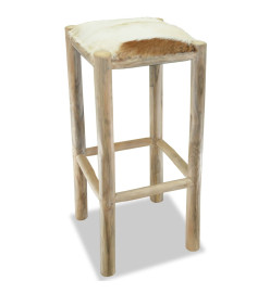 Tabouret de bar Cuir véritable et bois de teck solide