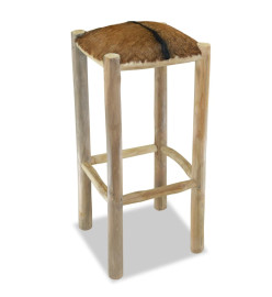 Tabouret de bar Cuir véritable et bois de teck solide