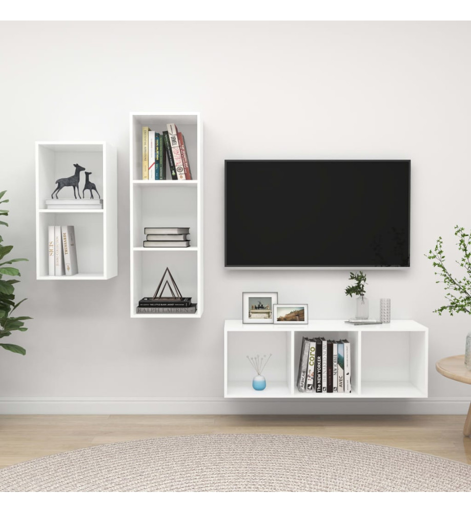 Ensemble de meuble TV 3 pcs Blanc Aggloméré