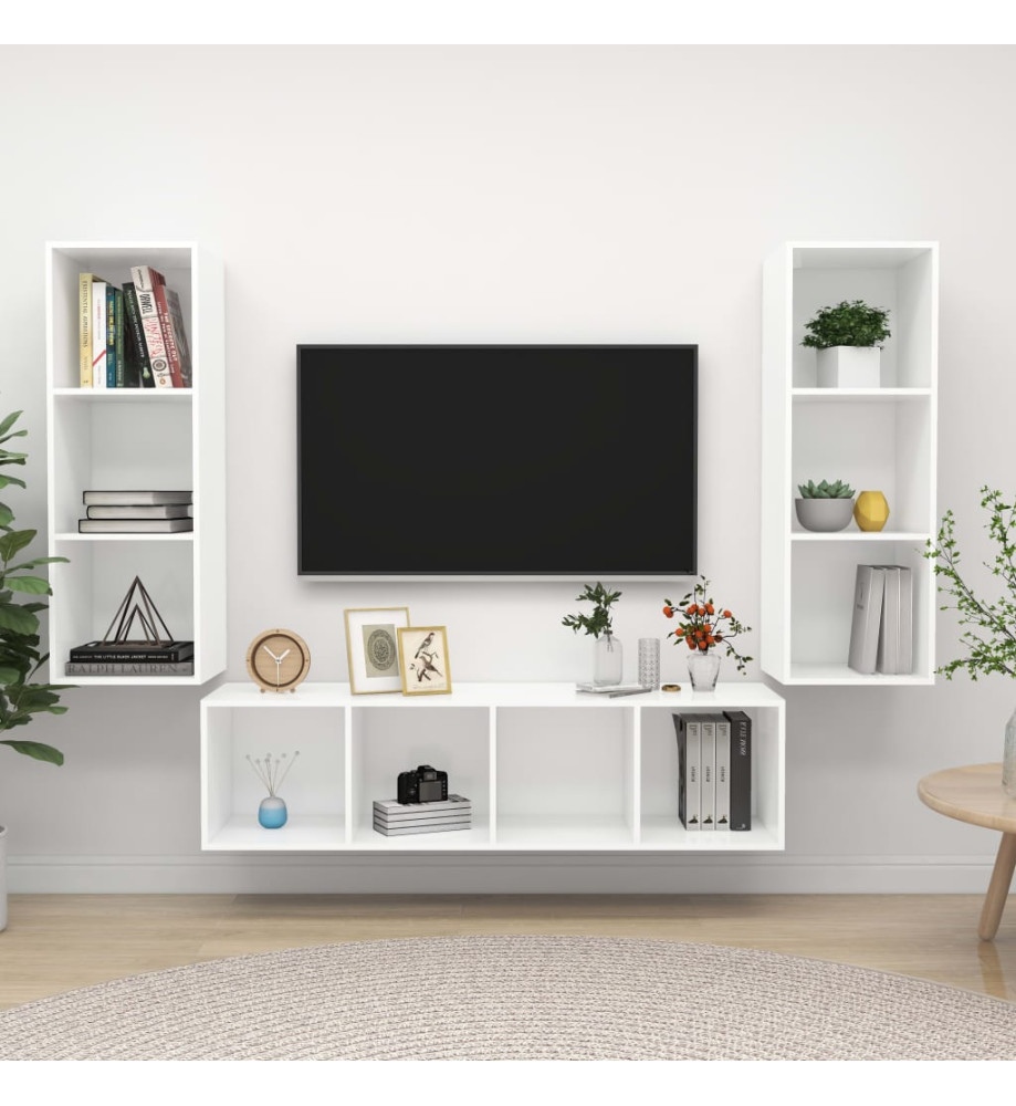 Ensemble de meuble TV 3 pcs Blanc Aggloméré