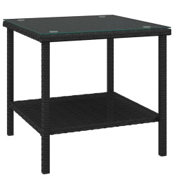 Table d'appoint noir 45x45x45 cm poly rotin et verre trempé