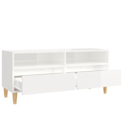 Meuble TV blanc brillant 100x34,5x44,5 cm bois d'ingénierie