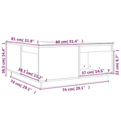 Table basse Gris 80x81x36,5 cm Bois massif de pin