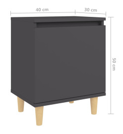 Table de chevet avec pieds en bois solide Gris 40x30x50 cm